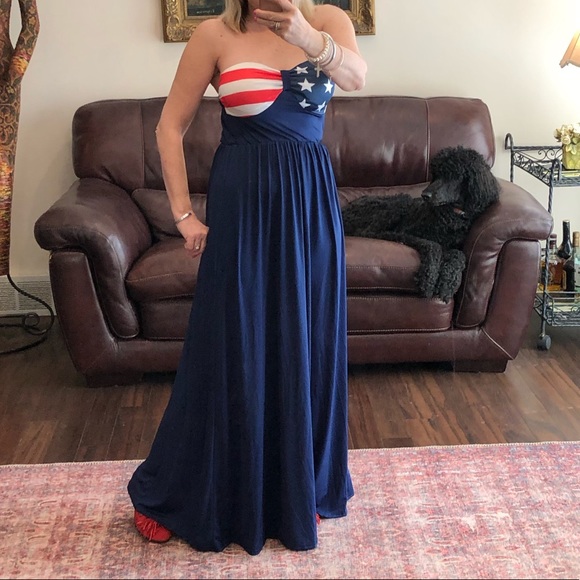 American flag maxi dress strapless full skirt - Picture 3 of 7